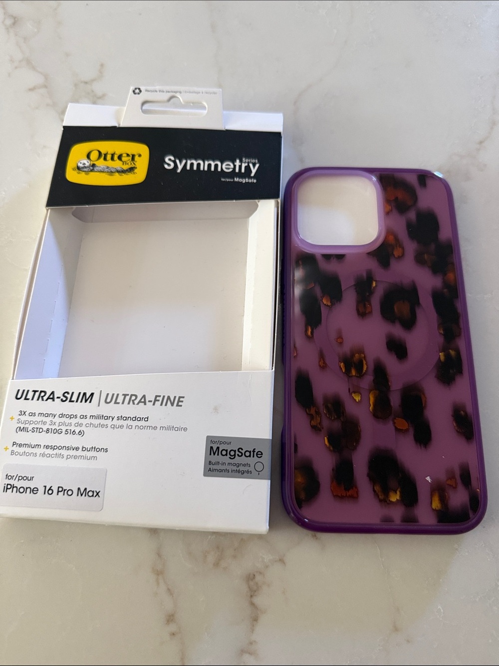 NEW OtterBox Symmetry Purple Leopard iPhone 16 Pro Max Case